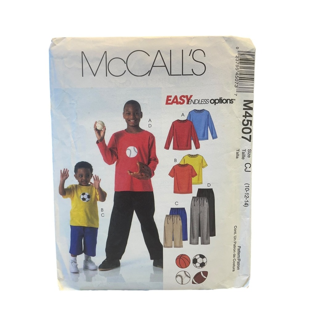 McCALL'S M4507 Boys' Tops Shorts Pants Sewing Pattern Size 10-14 UNCUT